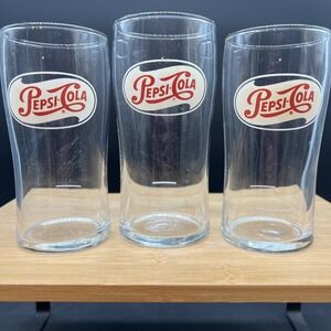 Set Of 3 Vintage 10 oz. Pepsi Cola Fountain Glass with Syrup Line